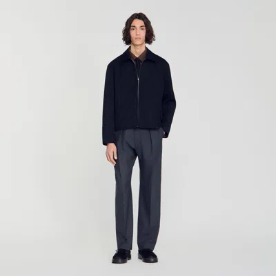 Sandro Fw26 Minimalist Zip Up Blouson Jacket In Blue