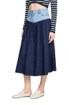 Sandro Mixed-material Maxi Skirt In Blue