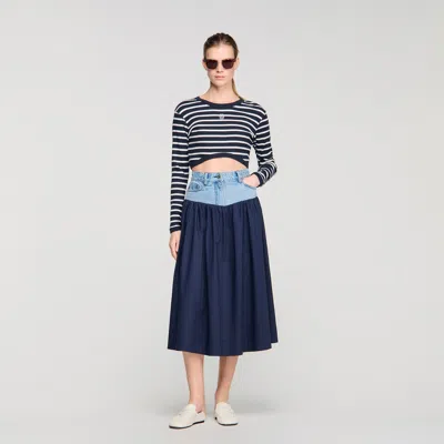 SANDRO MIXED-MATERIAL MAXI SKIRT
