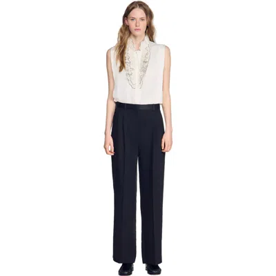 Sandro Mixed-material Satin Trousers In Multi