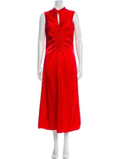 Pre-owned Sandro Mock Neck Long Dress In Red