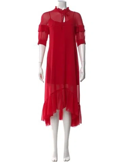 Pre-owned Sandro Mock Neck Long Dress In Red