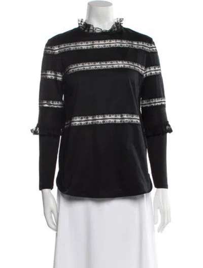 Pre-owned Sandro Mock Neck Long Sleeve Blouse In Black