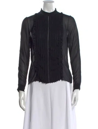 Pre-owned Sandro Mock Neck Long Sleeve Blouse In Black