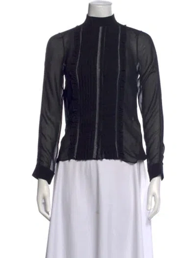 Pre-owned Sandro Mock Neck Long Sleeve Blouse In Black