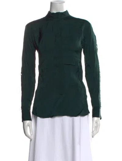 Pre-owned Sandro Mock Neck Long Sleeve Blouse In Green