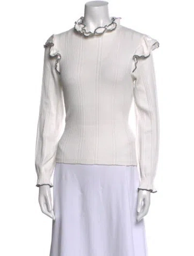 Pre-owned Sandro Mock Neck Long Sleeve Blouse In Neutral