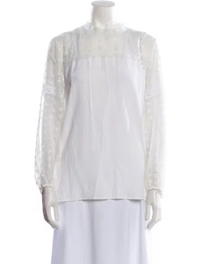 Pre-owned Sandro Mock Neck Long Sleeve Blouse In White