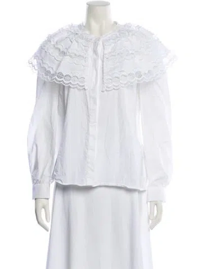 Pre-owned Sandro Mock Neck Long Sleeve Blouse In White