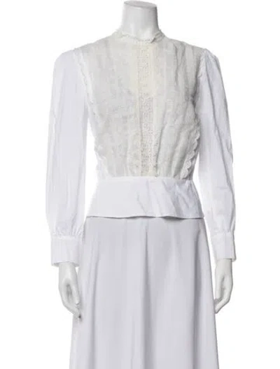 Pre-owned Sandro Mock Neck Long Sleeve Blouse In White