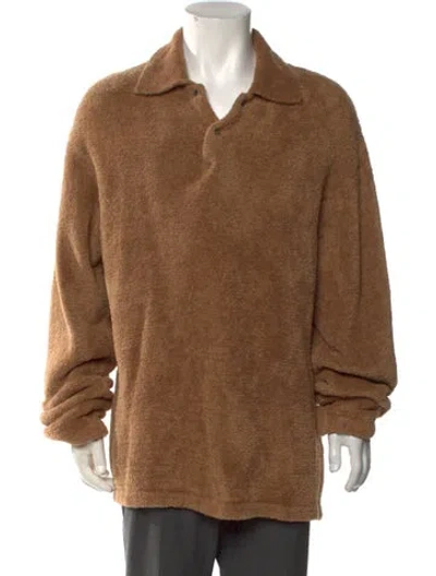 Pre-owned Sandro Mock Neck Long Sleeve Polo Sweater In Brown