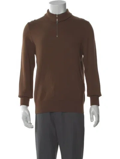 Pre-owned Sandro Mock Neck Long Sleeve Polo Sweater W/ Tags In Brown