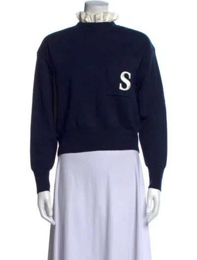 Pre-owned Sandro Mock Neck Long Sleeve Sweatshirt In Blue