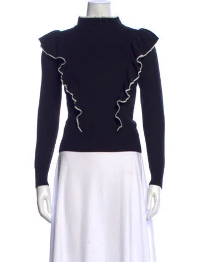 Pre-owned Sandro Mock Neck Long Sleeve Top In Blue