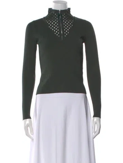 Pre-owned Sandro Mock Neck Long Sleeve Top In Green