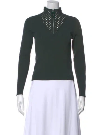Pre-owned Sandro Mock Neck Long Sleeve Top In Green