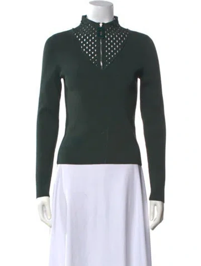 Pre-owned Sandro Mock Neck Long Sleeve Top In Green