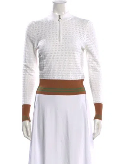 Pre-owned Sandro Mock Neck Long Sleeve Top In White