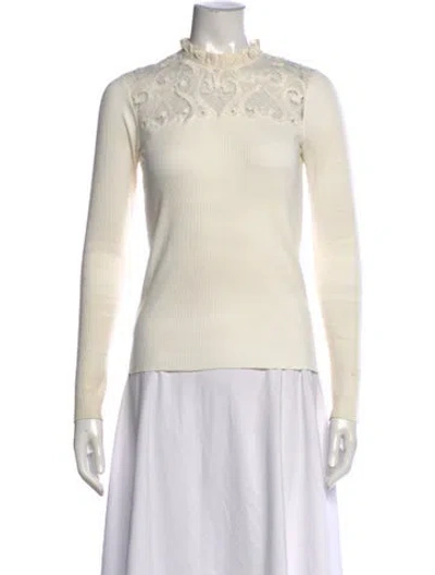 Pre-owned Sandro Mock Neck Long Sleeve Top In White