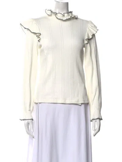 Pre-owned Sandro Mock Neck Long Sleeve Top In White