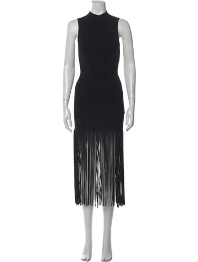 Pre-owned Sandro Mock Neck Midi Length Dress In Black