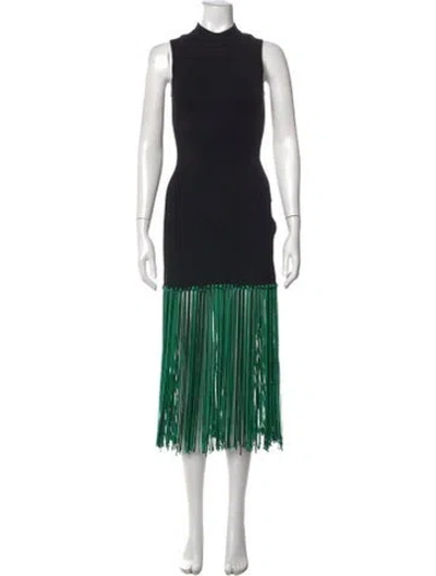 Pre-owned Sandro Mock Neck Midi Length Dress In Black