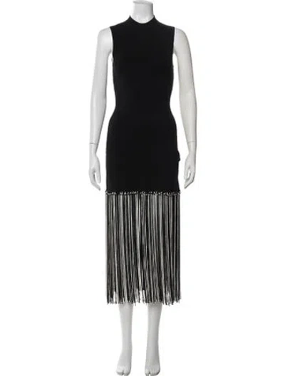 Pre-owned Sandro Mock Neck Midi Length Dress In Black