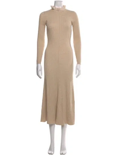 Pre-owned Sandro Mock Neck Midi Length Dress In Neutral