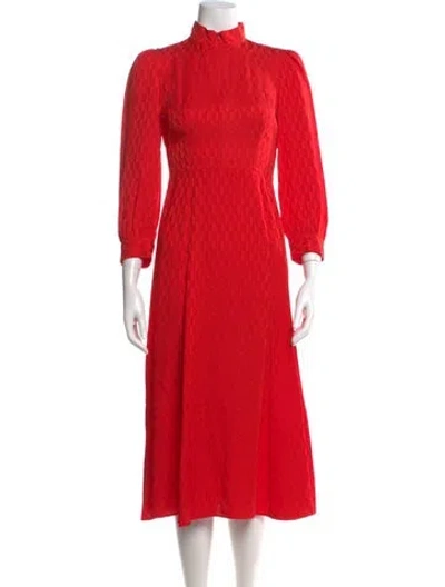 Pre-owned Sandro Mock Neck Midi Length Dress In Red