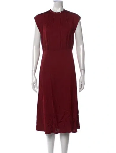 Pre-owned Sandro Mock Neck Midi Length Dress In Red