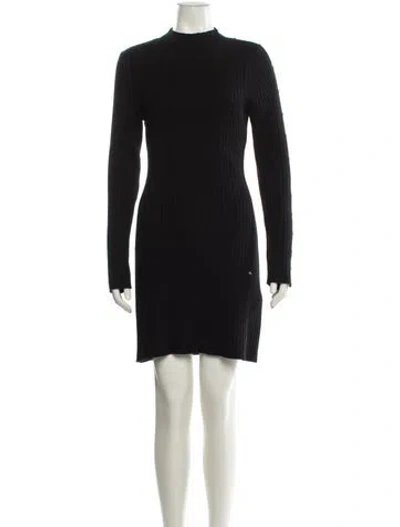 Pre-owned Sandro Mock Neck Mini Dress In Black