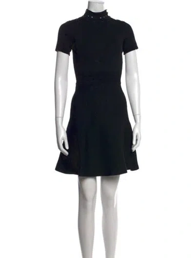 Pre-owned Sandro Mock Neck Mini Dress In Black