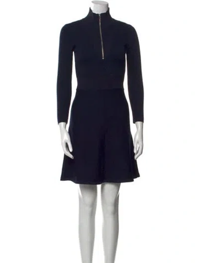 Pre-owned Sandro Mock Neck Mini Dress In Blue