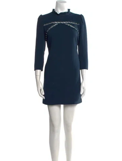 Pre-owned Sandro Mock Neck Mini Dress In Blue