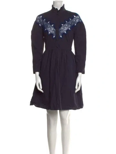 Pre-owned Sandro Mock Neck Mini Dress In Blue