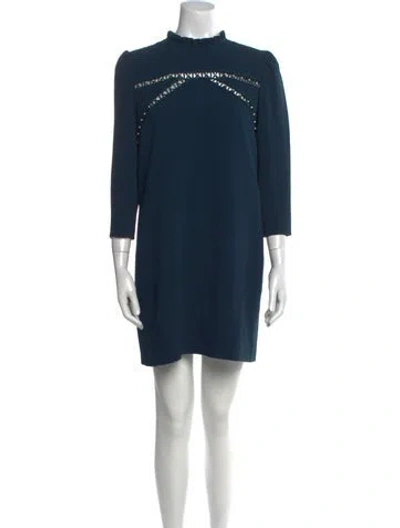 Pre-owned Sandro Mock Neck Mini Dress In Blue
