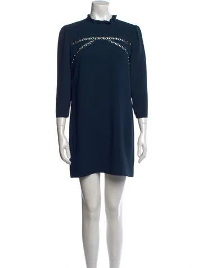 Pre-owned Sandro Mock Neck Mini Dress In Blue