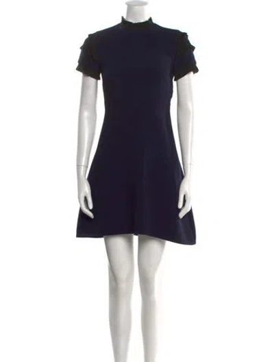 Pre-owned Sandro Mock Neck Mini Dress In Blue