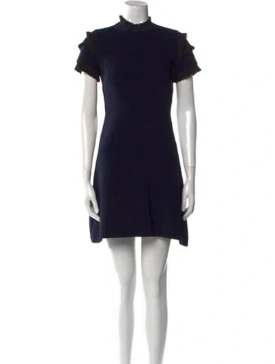 Pre-owned Sandro Mock Neck Mini Dress In Blue