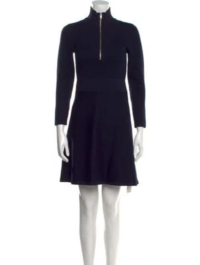 Pre-owned Sandro Mock Neck Mini Dress In Blue