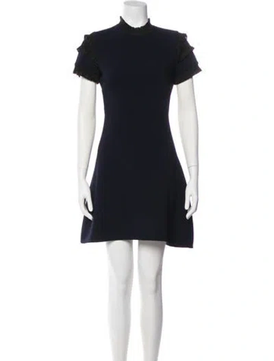 Pre-owned Sandro Mock Neck Mini Dress In Blue