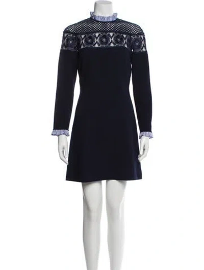 Pre-owned Sandro Mock Neck Mini Dress In Blue