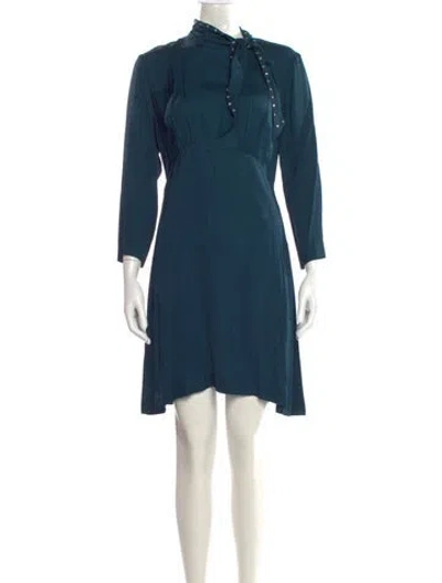Pre-owned Sandro Mock Neck Mini Dress In Blue