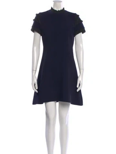 Pre-owned Sandro Mock Neck Mini Dress In Blue