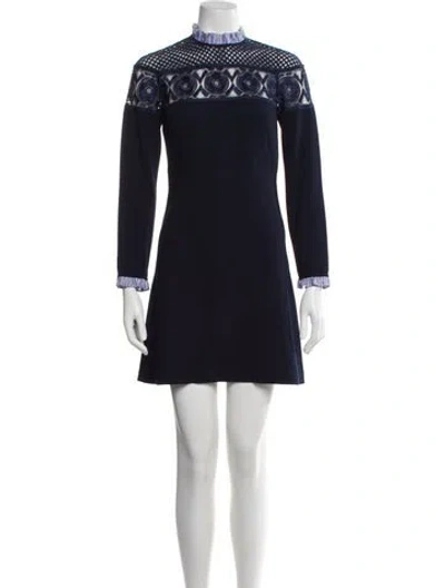 Pre-owned Sandro Mock Neck Mini Dress In Blue
