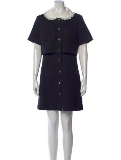 Pre-owned Sandro Mock Neck Mini Dress In Blue