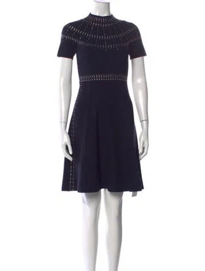 Pre-owned Sandro Mock Neck Mini Dress In Blue