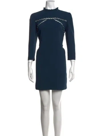 Pre-owned Sandro Mock Neck Mini Dress In Blue