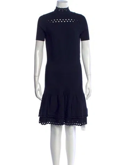 Pre-owned Sandro Mock Neck Mini Dress In Blue