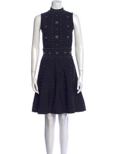 Pre-owned Sandro Mock Neck Mini Dress In Blue